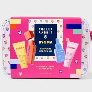 Roller Rabbit Cosmetic Pouch w Heart Print 💝 with 4 piece Byoma skincare.